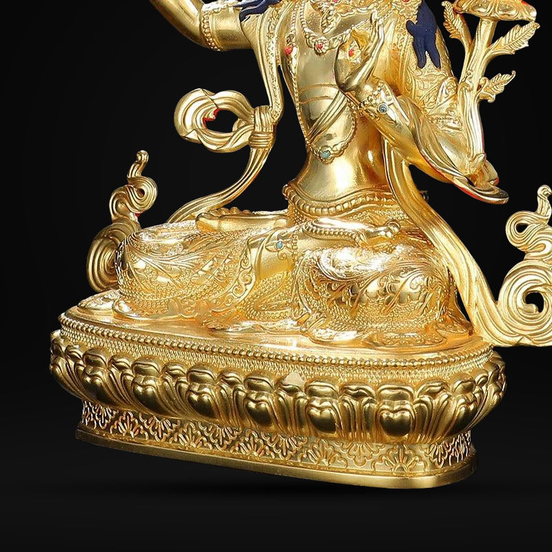 Manjushri & Samantabhadra Brass Statue – Full Gilded Tibetan Buddhist Deities, 16 cm / 21 cm / 33 cm (6.3” / 8.3” / 13”) Height