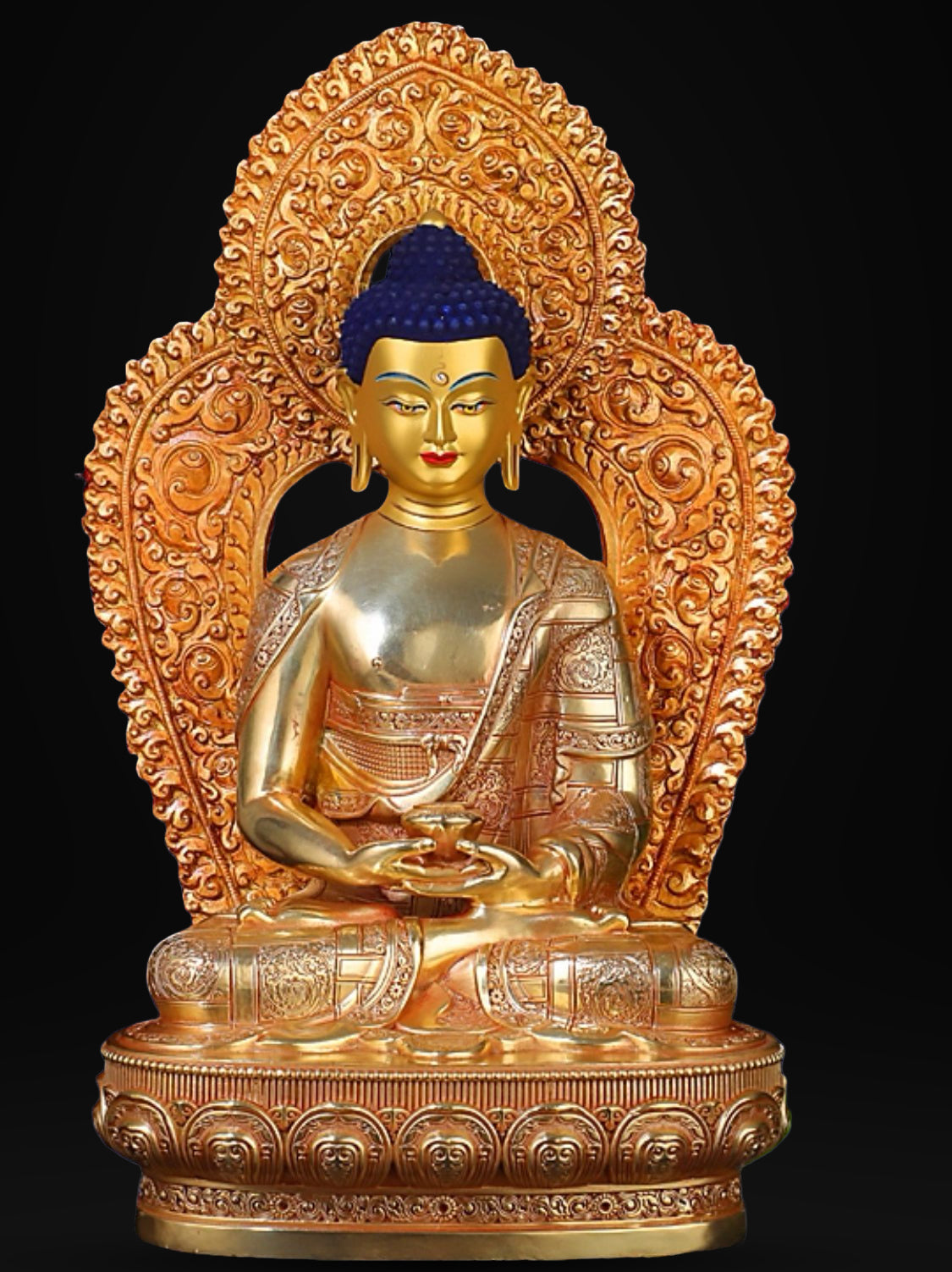 Amitabha Buddha Brass Statue – Red Antique Gold Tibetan Buddhist Deity with Backlight, 16cm / 21cm / 33cm (6.3” / 8.3” / 13”) Height
