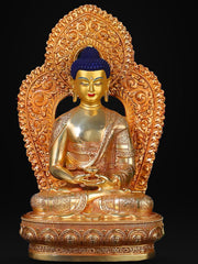 Amitabha Buddha Brass Statue – Red Antique Gold Tibetan Buddhist Deity with Backlight, 16cm / 21cm / 33cm (6.3” / 8.3” / 13”) Height