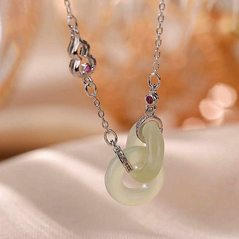 EverestArtstudios 925 Sterling Silver Round Jade Luck Prosperity Necklace Chain Pendant