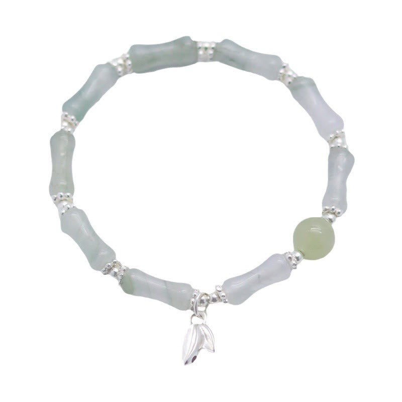 EverestArtstudios 925 Sterling Silver Natural Tianshan Jade Bamboo Charm Luck Bracelet