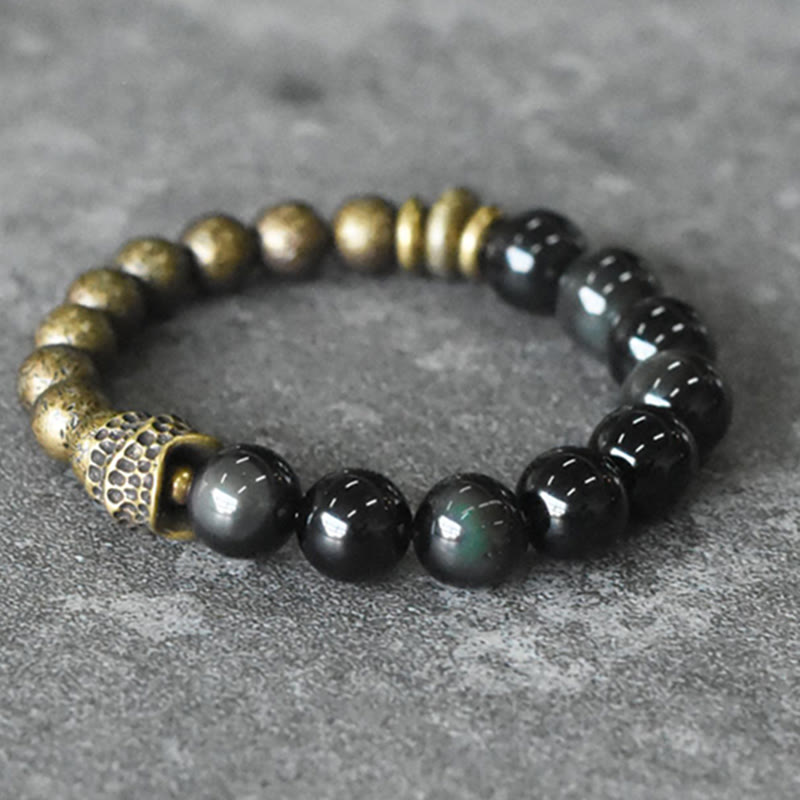 EverestArtstudios Rainbow Obsidian Copper Bead Positive Transformation Bracelet
