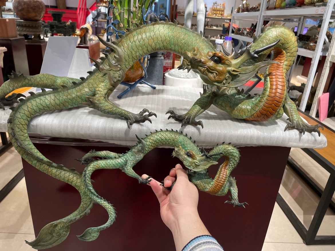 大型手工黃銅龍雕像：西藏風水擺件