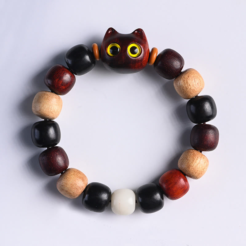EverestArtStudios Petite Leaf Red Sandalwood Ebony Wood Adorable Feline Carved Safeguard Wristband
