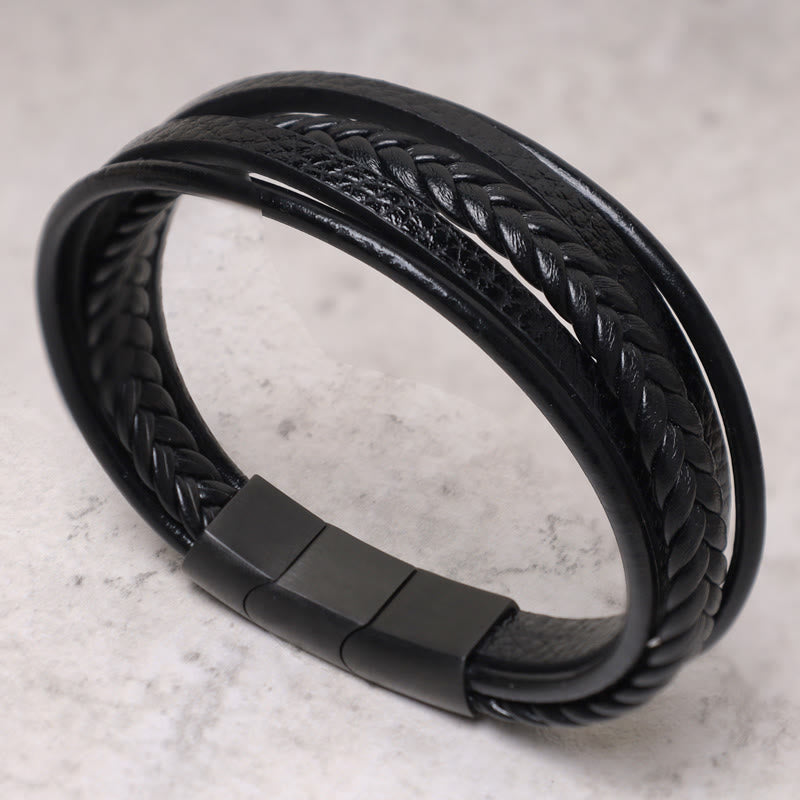 EverestArtStudios Genuine Volcanic Rock Black Agate Stone Wrapped Leather Bracelet
