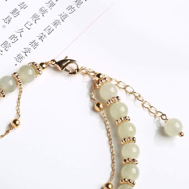 EverestArtstudios 925 Sterling Silver Natural Hetian Jade Good Things Happen Peanut Charm Bracelet