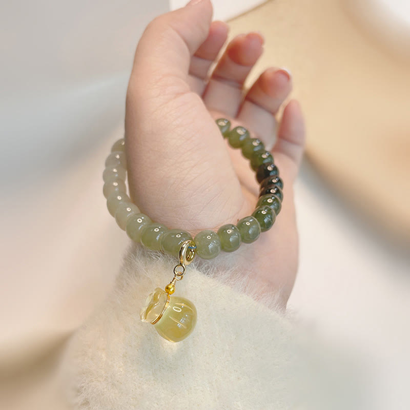 EverestArtstudios Natural Hetian Jade Money Bag Charm Bead Prosperity Bracelet