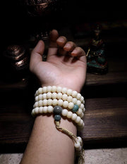 EverestArtstudios blessed EverestArtStudios Natural White Bodhi Root Mala Necklace – 108 Beads Meditation Prayer Beads – White Jade-Like Bodhi Seed Bracelet – Unisex Buddhist Mala Gift