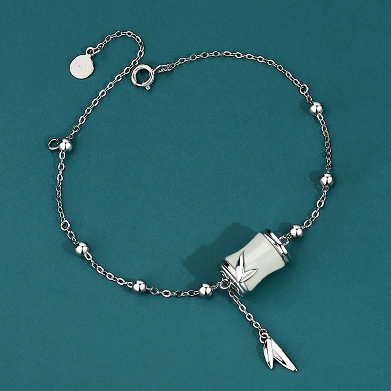 EverestArtstudios 925 Sterling Silver 22K Gold Hetian White Jade Bamboo Leaf Luck Necklace Pendant Bracelet