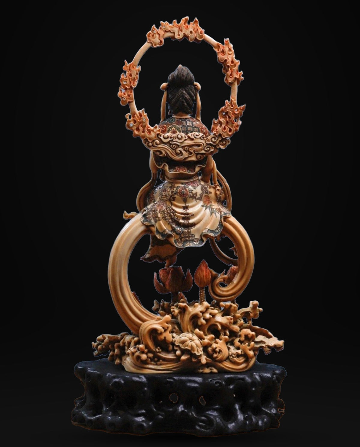 EverestArtStudios Natural Reclaimed Mammoth Ivory Water Moon Guanyin Avalokiteshvara Statue, Hand Carved Bodhisattva Sculpture, Buddhist Altar Decor, Collectible Art