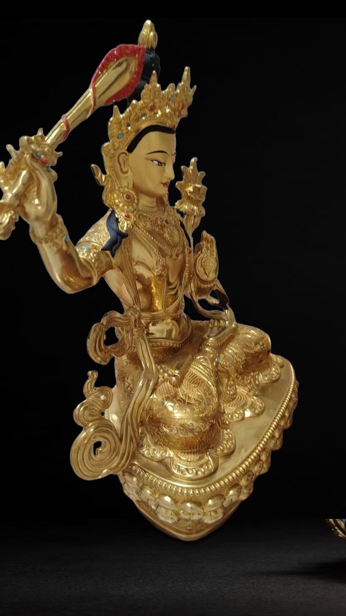 Manjushri & Samantabhadra Brass Statue – Full Gilded Tibetan Buddhist Deities, 16 cm / 21 cm / 33 cm (6.3” / 8.3” / 13”) Height