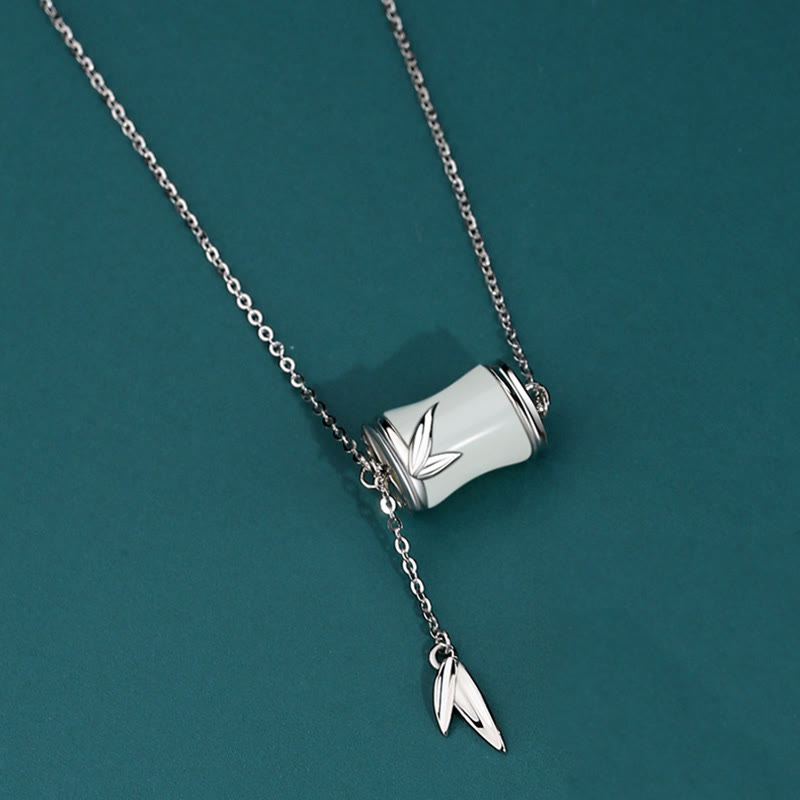 EverestArtstudios 925 Sterling Silver 22K Gold Hetian White Jade Bamboo Leaf Luck Necklace Pendant Bracelet