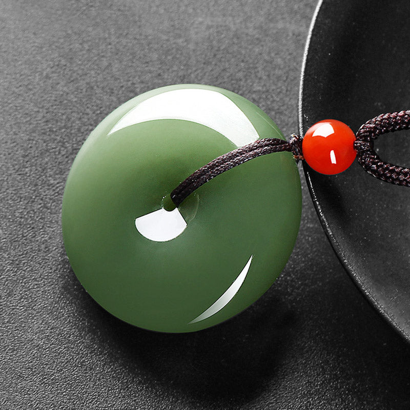 EverestArtstudios Natural Round Jade Peace Buckle Prosperity Necklace String Pendant
