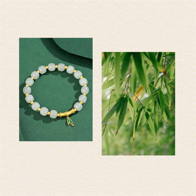 EverestArtstudios 925 Sterling Silver Hetian White Jade Bamboo Luck Bracelet