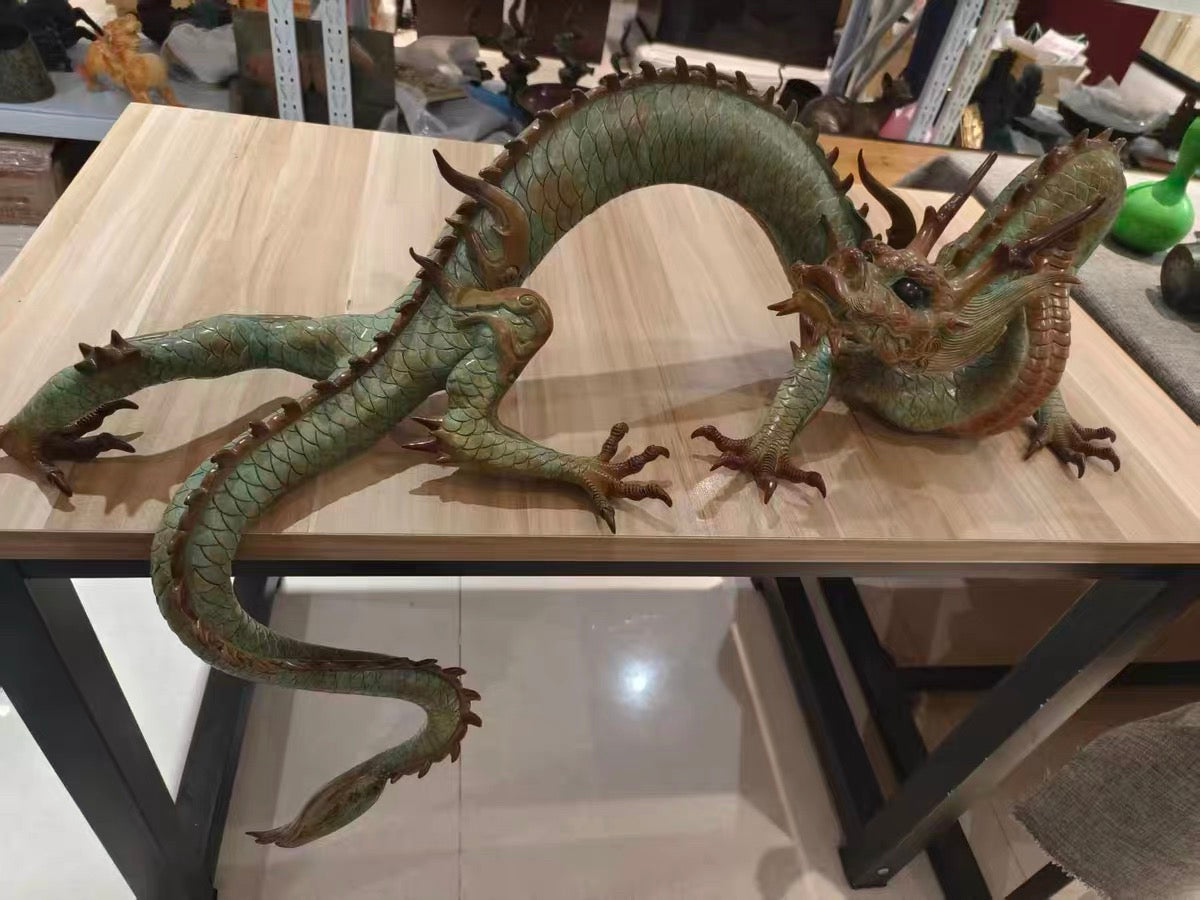 大型手工黃銅龍雕像：西藏風水擺件