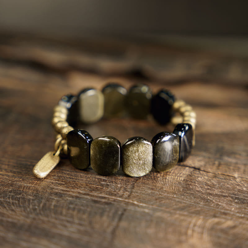 EverestArtstudios Black Obsidian Gold Sheen Obsidian Strengthen Bracelet