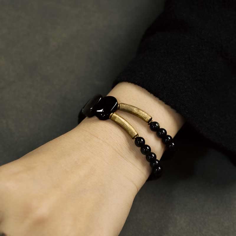 EverestArtstudios Black Obsidian Gold Sheen Obsidian Strengthen Bracelet