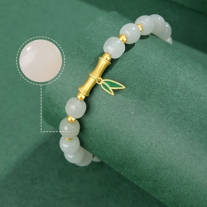 EverestArtstudios 925 Sterling Silver Hetian White Jade Bamboo Luck Bracelet