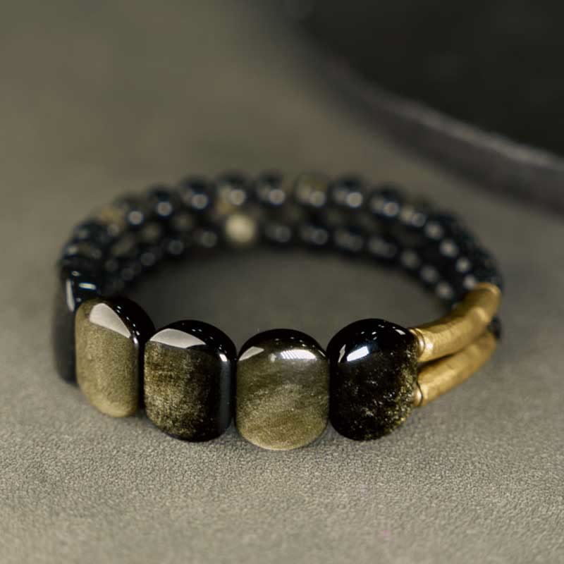 EverestArtstudios Black Obsidian Gold Sheen Obsidian Strengthen Bracelet