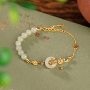 EverestArtstudios 925 Sterling Silver Hetian Jade Peace Buckle Lotus Luck Chain Bracelet