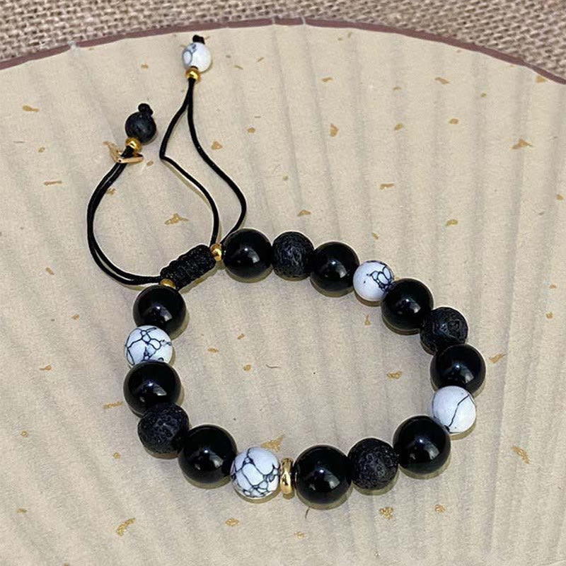EverestArtStudios Black Obsidian Volcanic Stone Yin Yang Power Bracelet