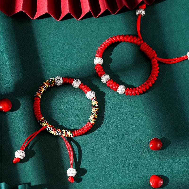 EverestArtStudios 925 Sterling Silver King Kong Knot Multicolored Red String Strength Handmade Braided Kids Child Bracelet
