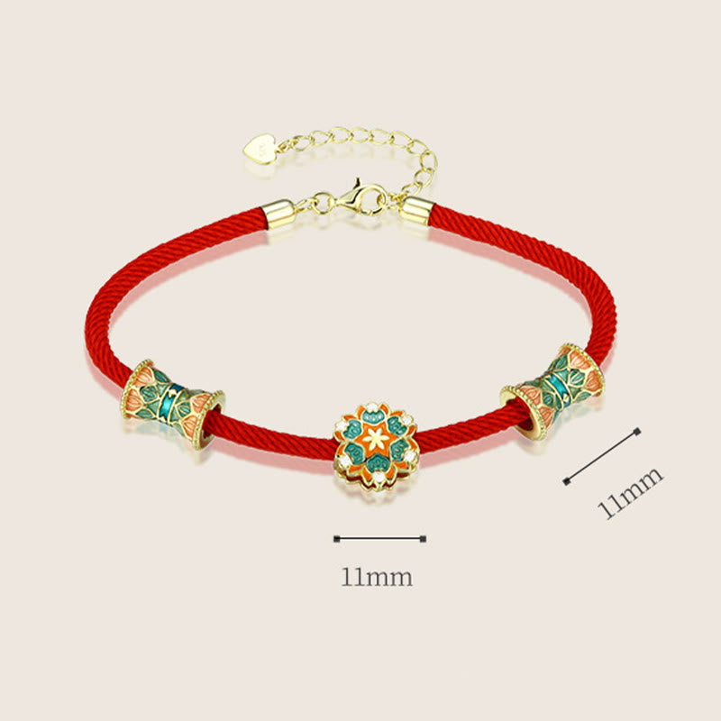 EverestArtStudios Dunhuang 925 Sterling Silver Lotus Drum New Beginning Red Cord Bracelet