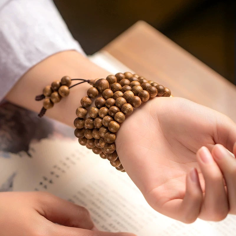 EverestArtstudios blessed Authentic Kalimantan Agarwood 108-Bead Mala Bracelet / Necklace – 8mm, Meditation & Spiritual