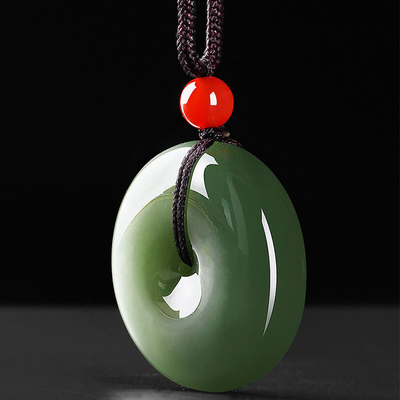 EverestArtstudios Natural Round Jade Peace Buckle Prosperity Necklace String Pendant