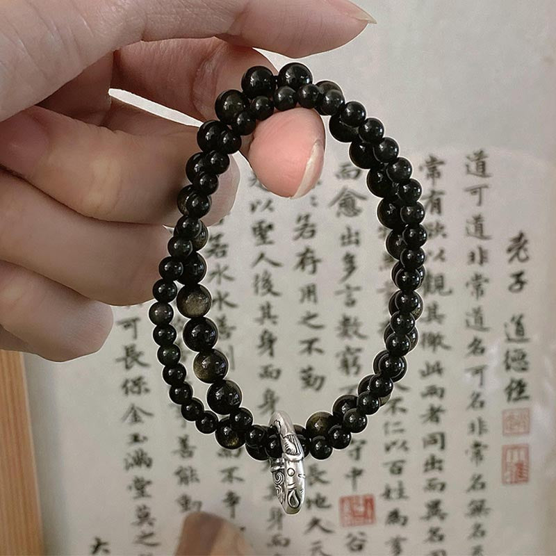 EverestArtstudios 999足银黑曜石双层手链（寓意：力量与圆满）