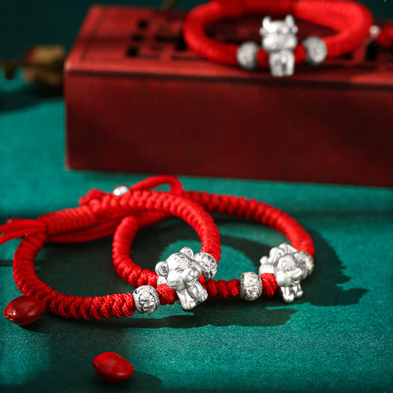 EverestArtStudios 999 Sterling Silver Chinese Zodiac Red Cord Fortune Handcrafted Children's Bracelet
