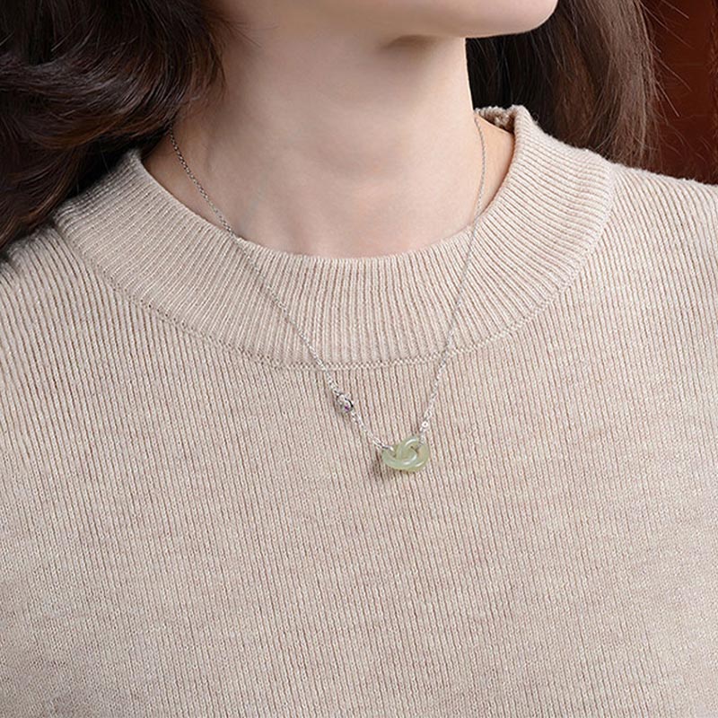 EverestArtstudios 925 Sterling Silver Round Jade Luck Prosperity Necklace Chain Pendant