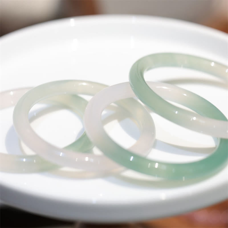 EverestArtstudios Natural White And Green Chalcedony Agate Positive Cuff Bracelet Bangle