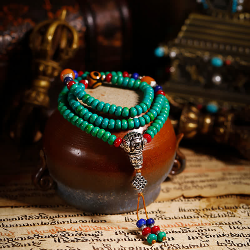 EverestArtStudios 108 Mala Beads Tibetan Turquoise Dzi Bead Protection Bracelet