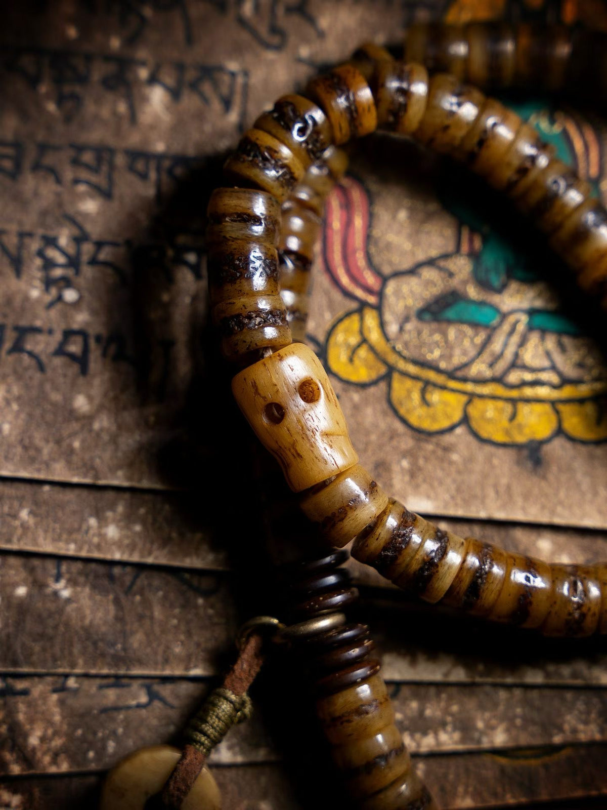EverestArtstudios blessed Everest Tibetan Style 108 Bead Mala Necklace, Deer Antler & Coconut Shell Prayer Beads, Meditation Mala, Himalayan Inspired Spiritual Jewelry