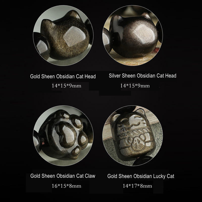 EverestArtStudios 金曜石银曜石可爱猫爪招财转运手链