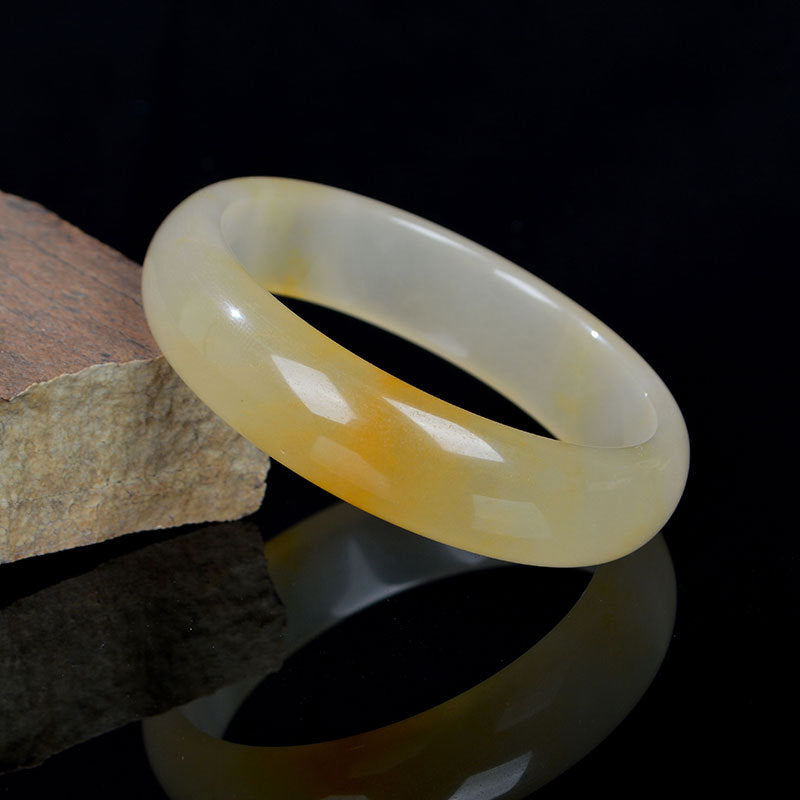 EverestArtstudios Natural Golden Silk Jade Luck Wealth Bracelet Bangle