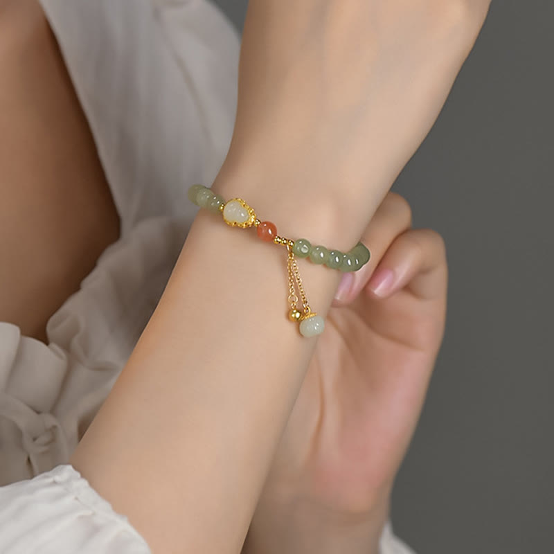 EverestArtstudios 925 Sterling Silver Hetian Jade Gourd Lotus Abundance Luck Bracelet