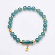 EverestArtstudios 925 Sterling Silver Plated Gold Natural Green Jade Bamboo Charm Luck Bracelet