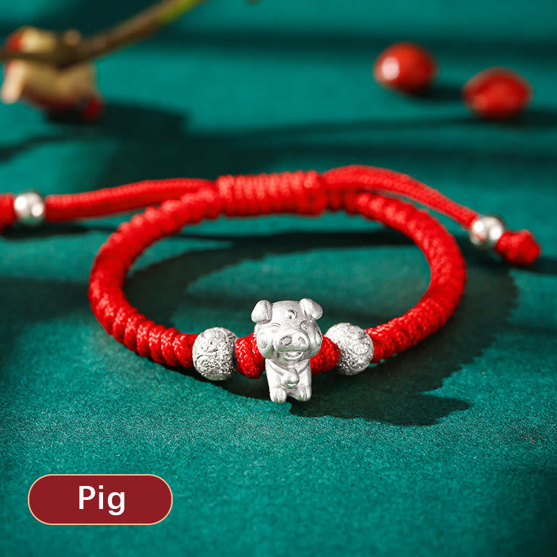 EverestArtStudios 999 Sterling Silver Chinese Zodiac Red Cord Fortune Handcrafted Children's Bracelet