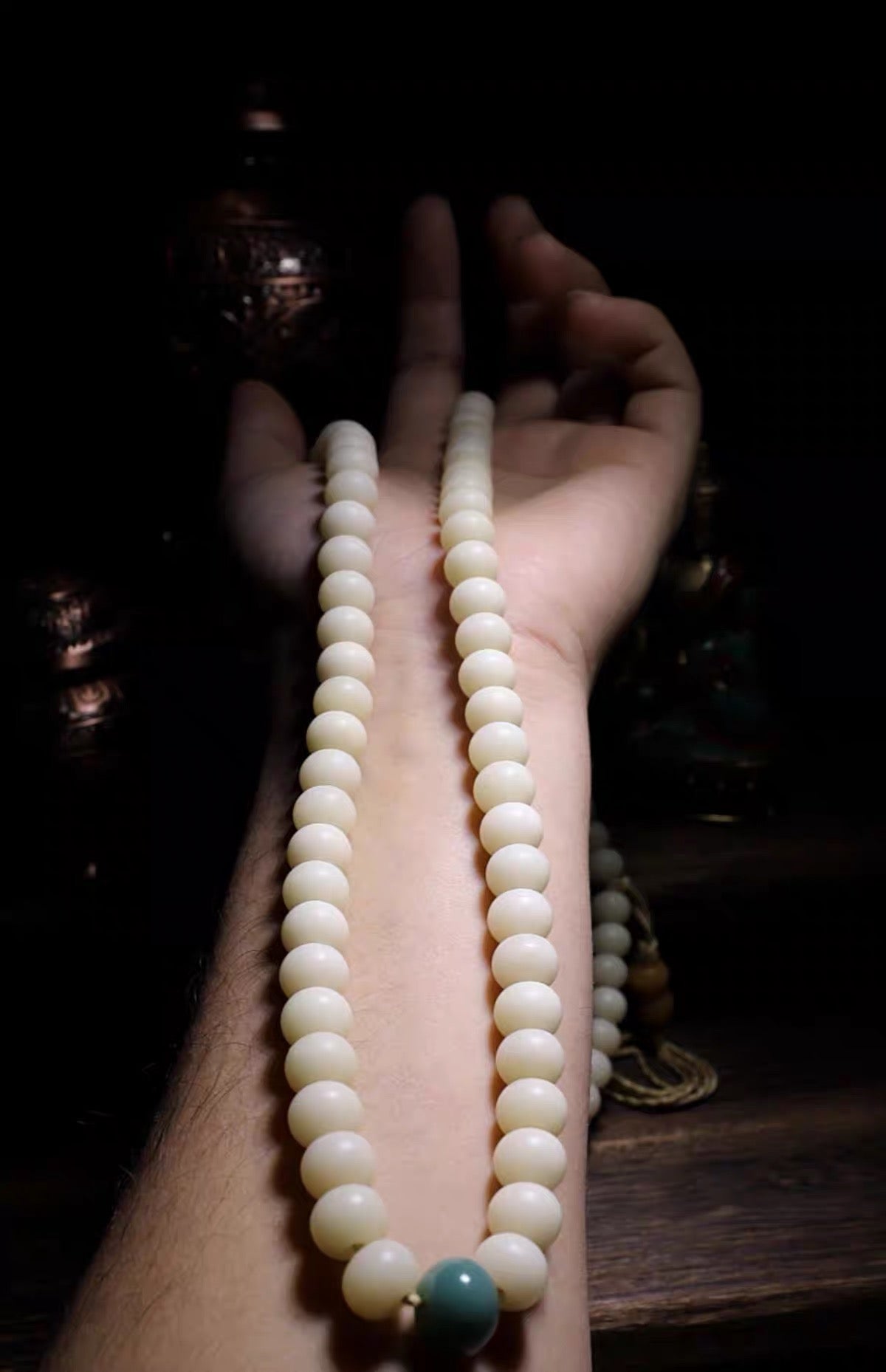 EverestArtstudios blessed EverestArtStudios Natural White Bodhi Root Mala Necklace – 108 Beads Meditation Prayer Beads – White Jade-Like Bodhi Seed Bracelet – Unisex Buddhist Mala Gift