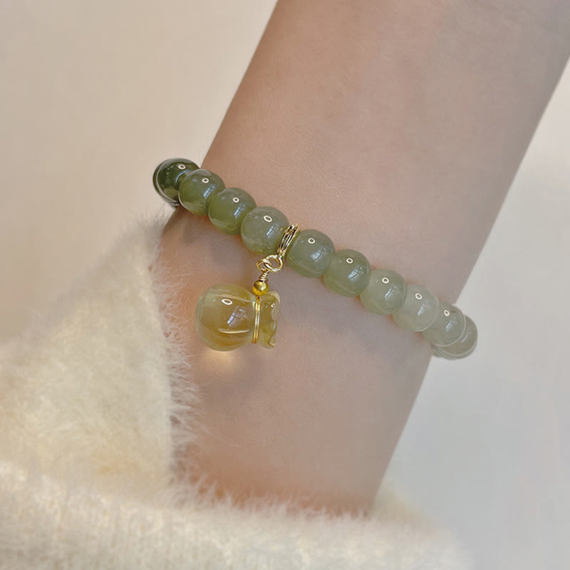 EverestArtstudios Natural Hetian Jade Money Bag Charm Bead Prosperity Bracelet