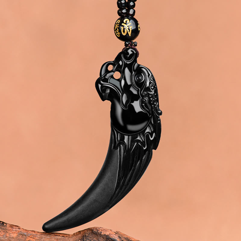 EverestArtstudios Natural Black Jade Chinese Zodiac Dragon Tooth Pattern Protection Necklace Pendant