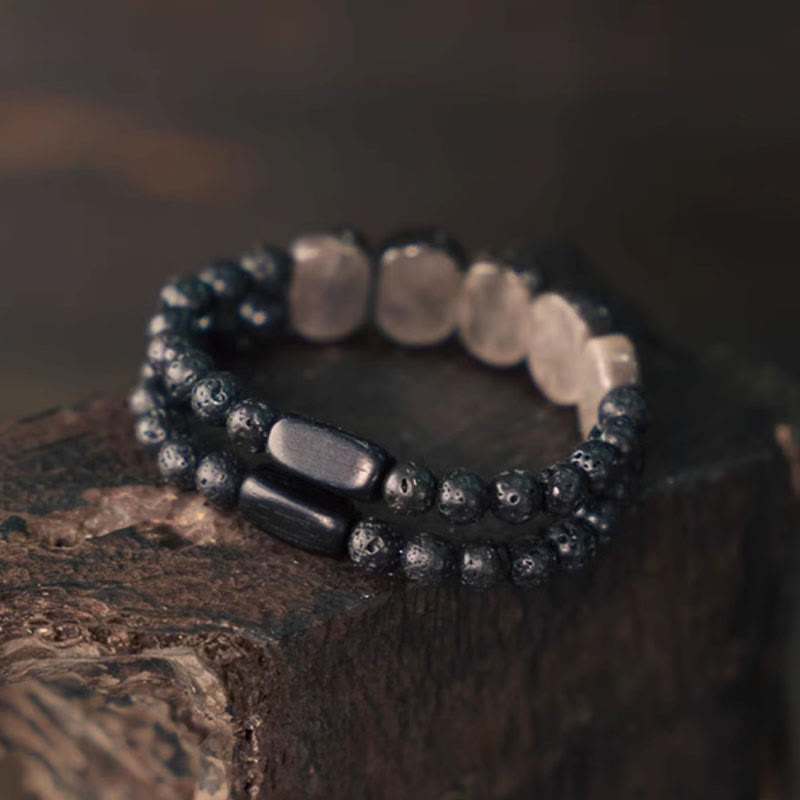 EverestArtstudios 天然銀曜石熔岩石溝通手鍊