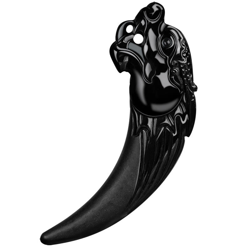 EverestArtstudios Natural Black Jade Chinese Zodiac Dragon Tooth Pattern Protection Necklace Pendant