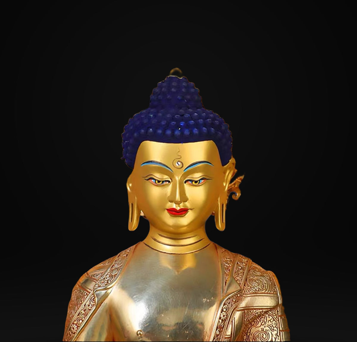 Amitabha Buddha Brass Statue – Red Antique Gold Tibetan Buddhist Deity with Backlight, 16cm / 21cm / 33cm (6.3” / 8.3” / 13”) Height