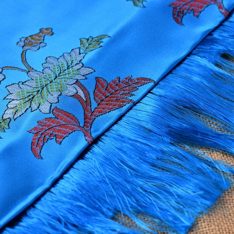 藍色刺繡吉祥八寶藏式哈達