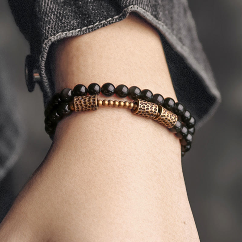 EverestArtstudios Rainbow Obsidian Copper Love Double Wrap Bracelet
