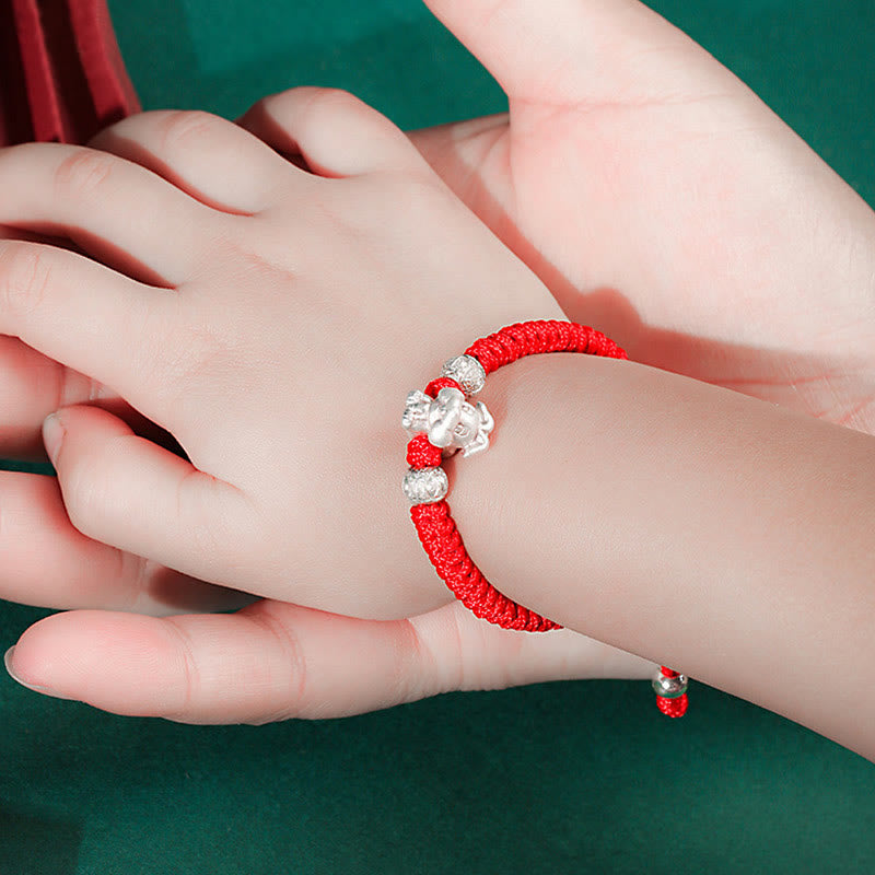 EverestArtStudios 999 Sterling Silver Chinese Zodiac Red Cord Fortune Handcrafted Children's Bracelet