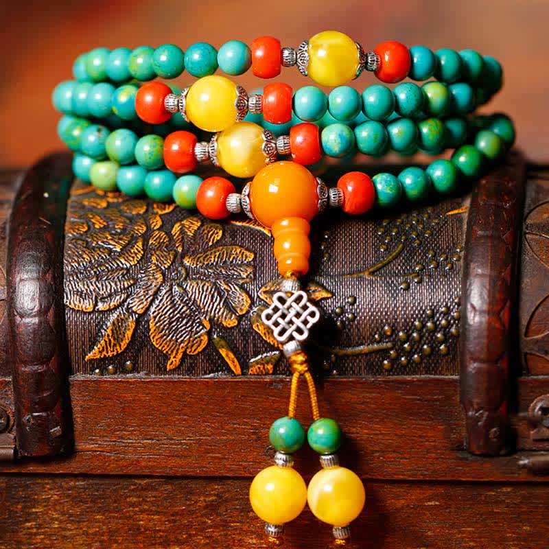 EverestArtStudios 108 Mala Beads Tibetan Turquoise Dzi Bead Protection Bracelet